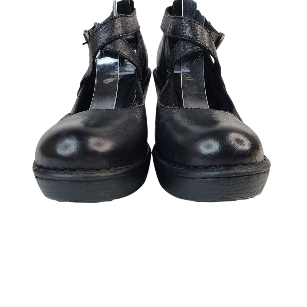 Born Black Leather Mary Jane Cross Strap Wedges Women's Size 7.5 - Picture 6 of 14